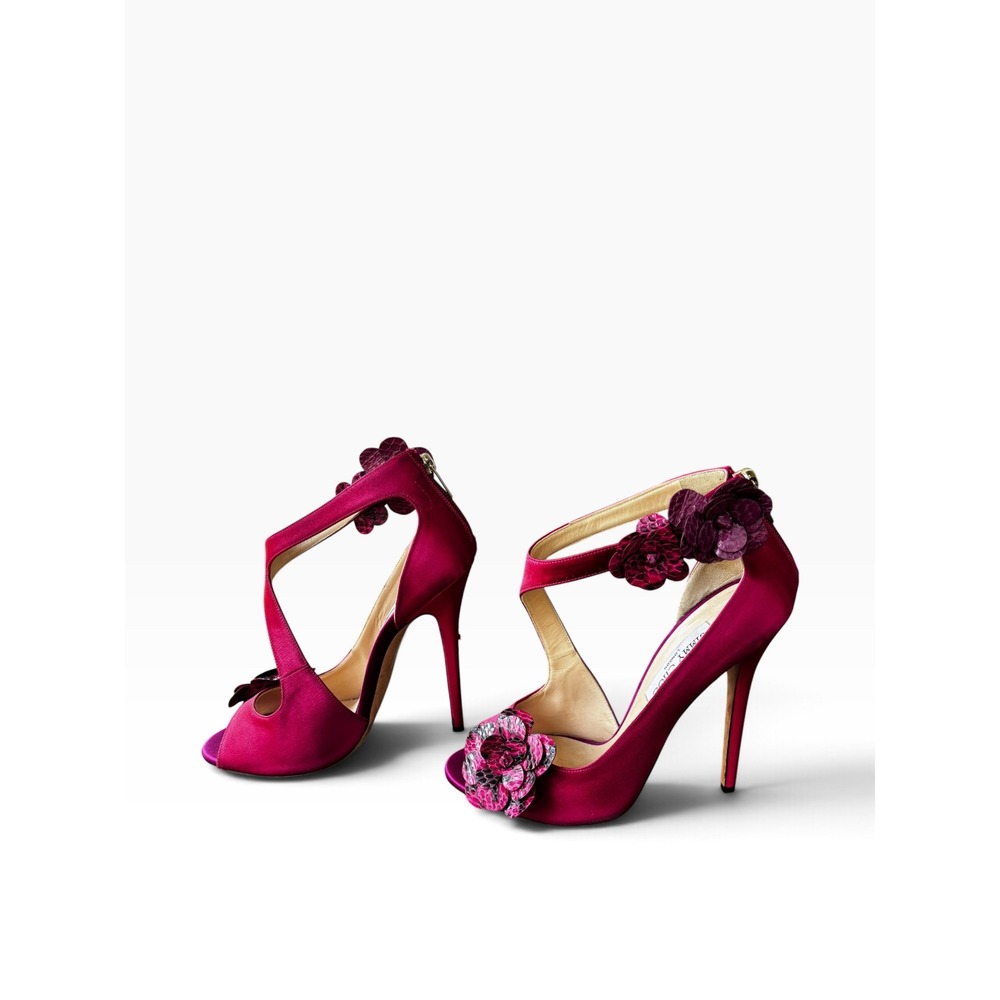 Jimmy Choo Vera Floral Satin Heels 40 Magenta Strappy Stiletto